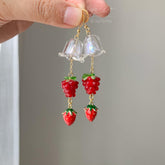 Lily of the Valley Wind Chime Earrings, Raspberry Wind Chime Earrings, Japanese Wind Chime, Wind Bell Earrings, Fruit Wind Chime